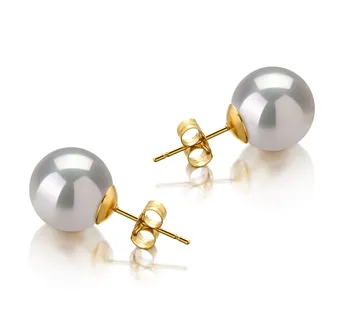AAA 10-11mm South Sea Black Cultured Pearl Stud Earrings In 925 Silver